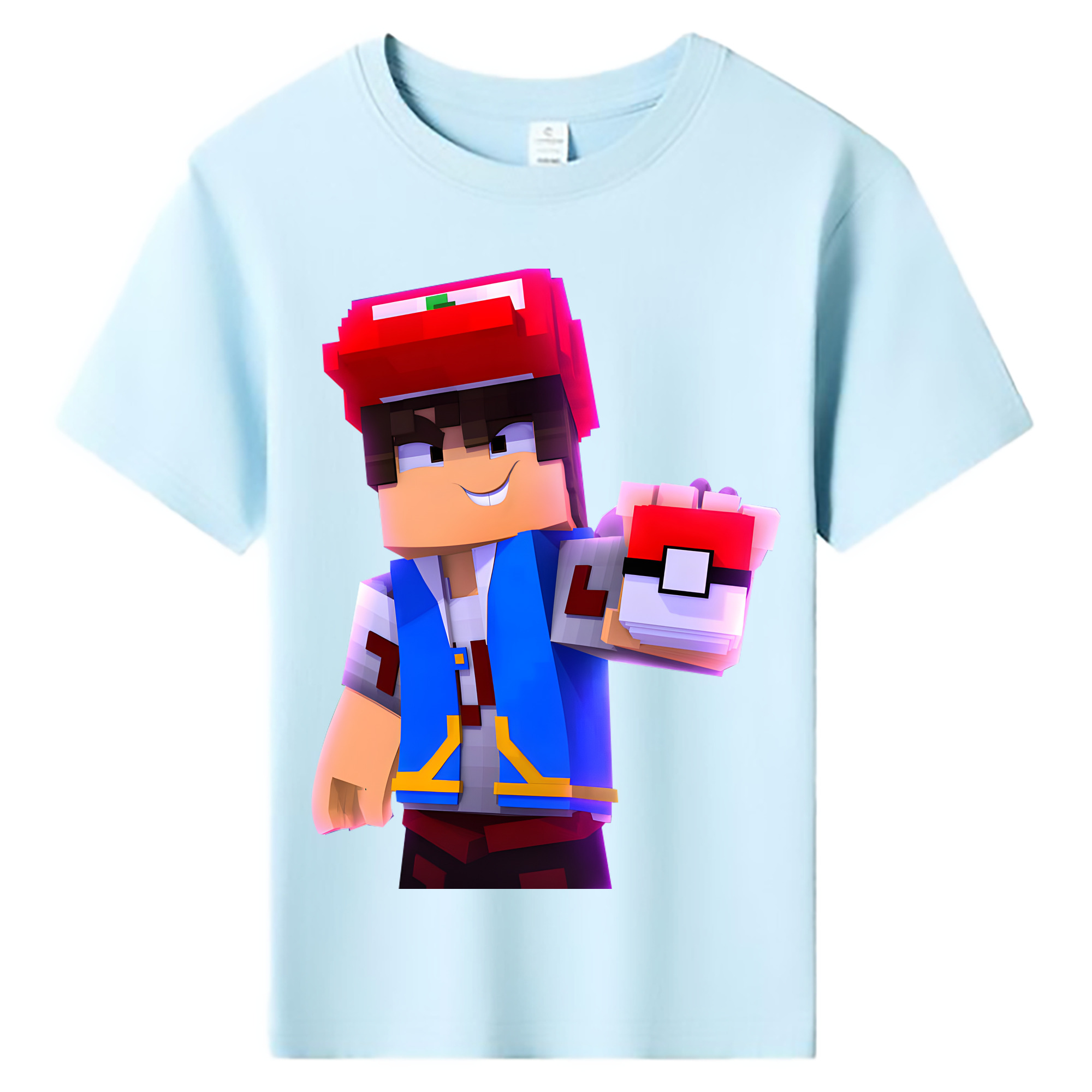 （画像用） マインクラフト ブロックの世界 Minecraft MC Block world 綿100％キッズTシャツ（フロントプリント）